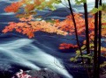 レッドカエデの葉の川の絵画写真からアートへ